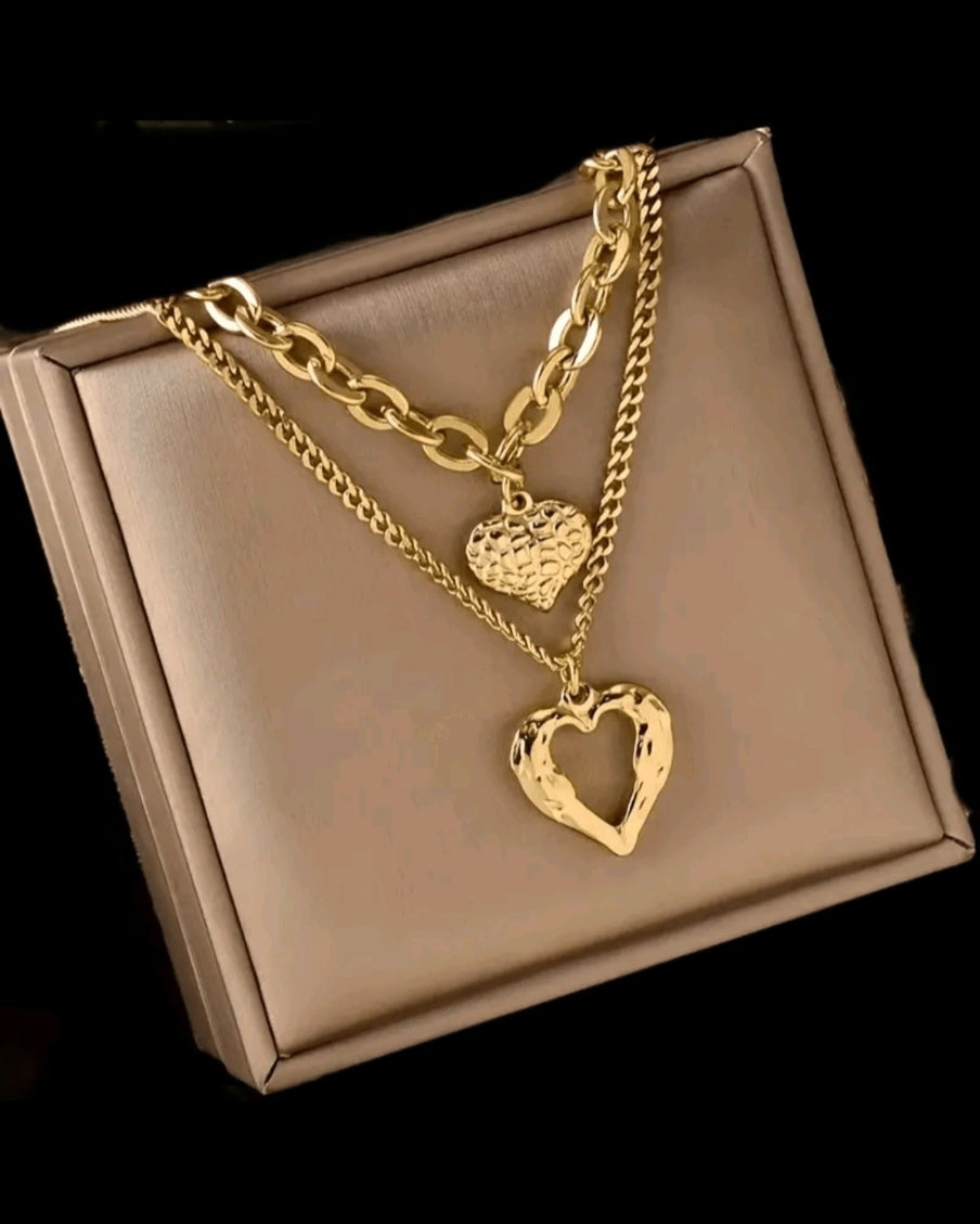 1pc Fashion Heart Pendant Necklace, Asymmetrical Chain, Layered Gold-Color Necklace