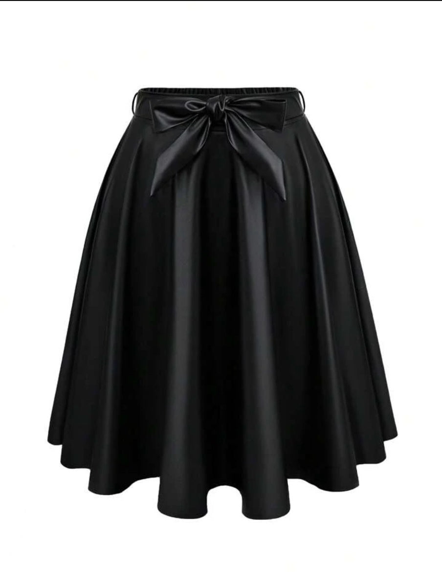 Clasi Plus Size Solid Color Front Tie Simple PU Skirt, Casual & Vacation