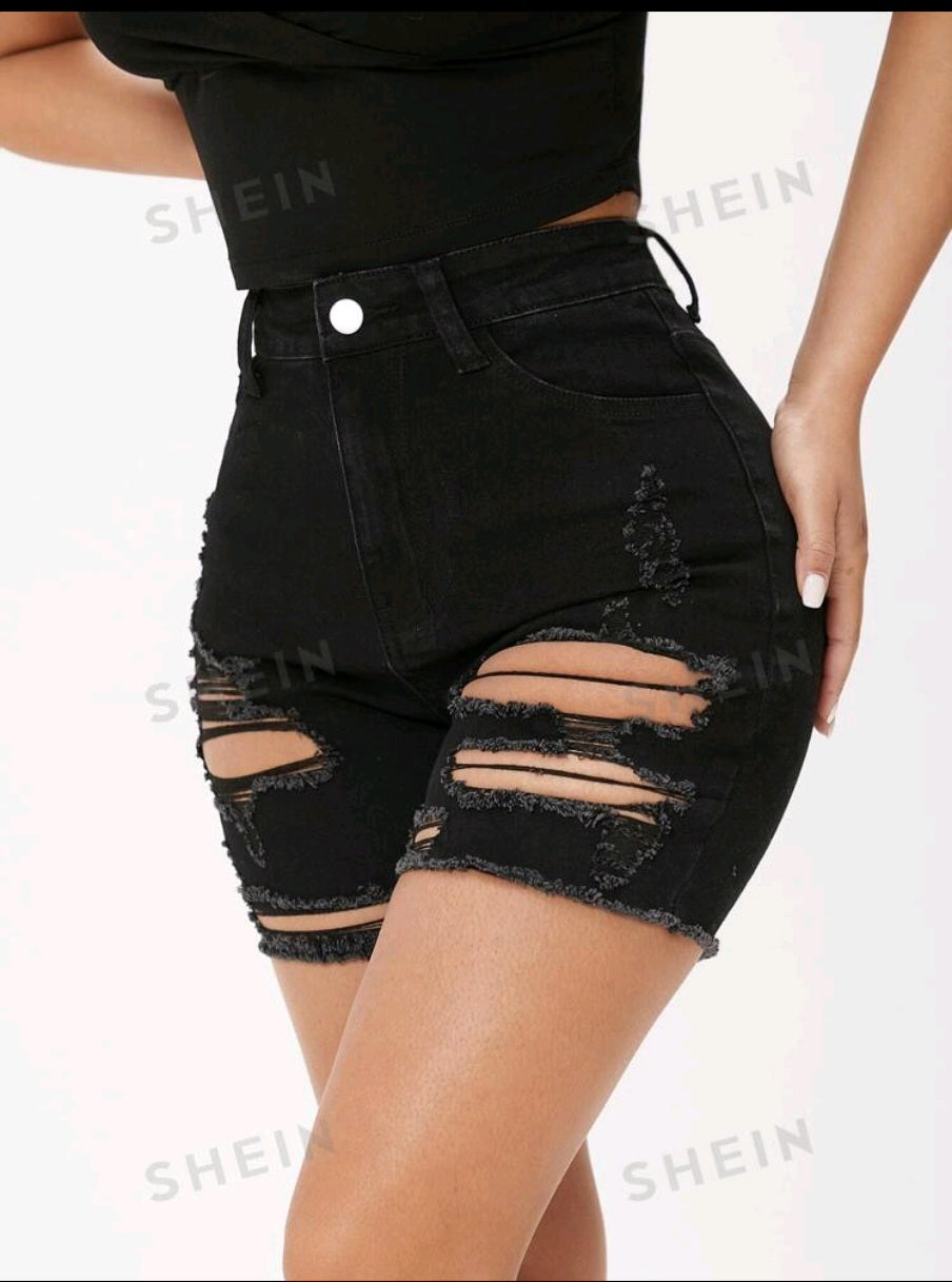 Raw Hem Ripped Denim Shorts