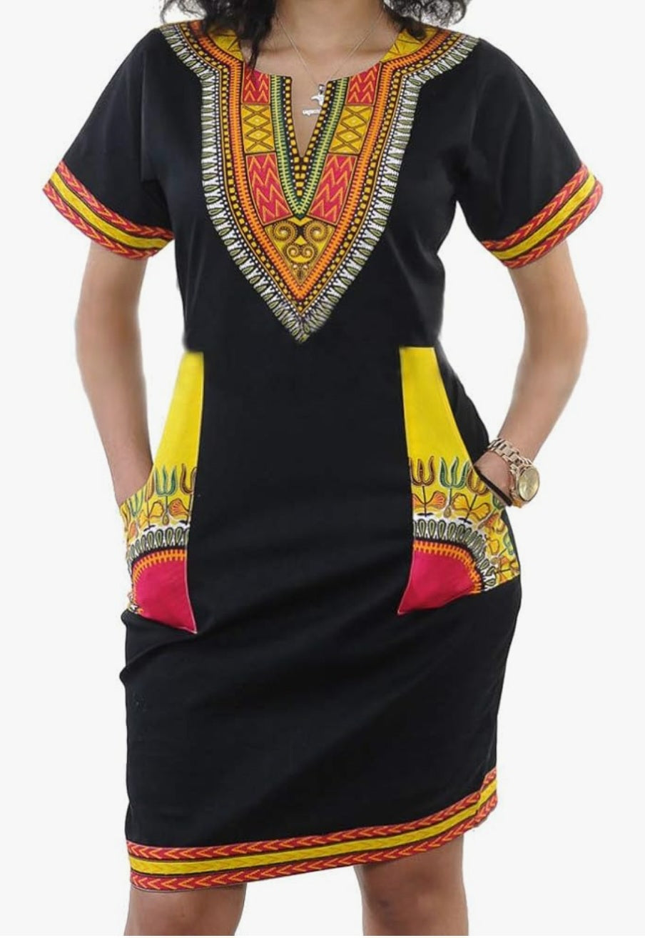 Women's African Tribe Dresses Bohemian Print Traditional Elegant Costume Clothes