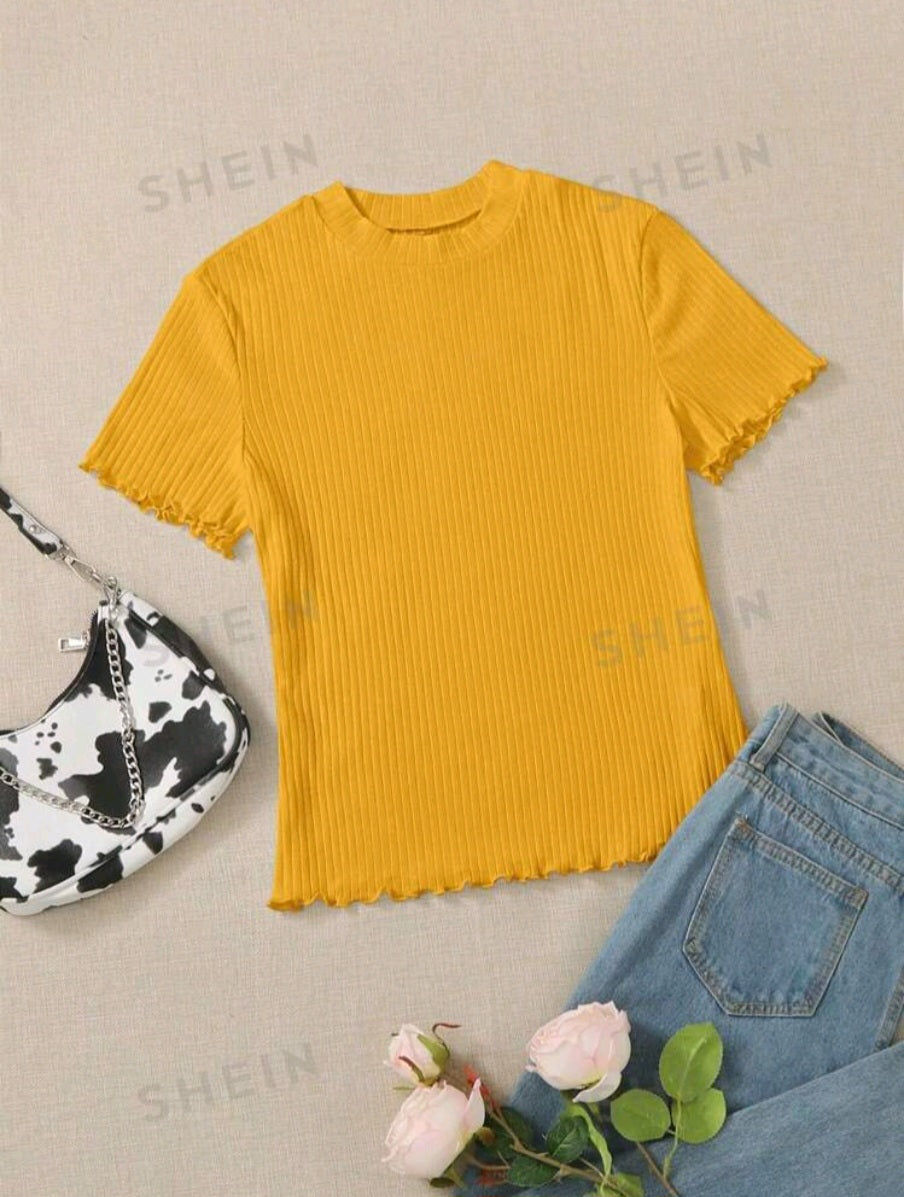 SHEIN Essnce Plus Lettuce Trim Ribbed Knit Tee