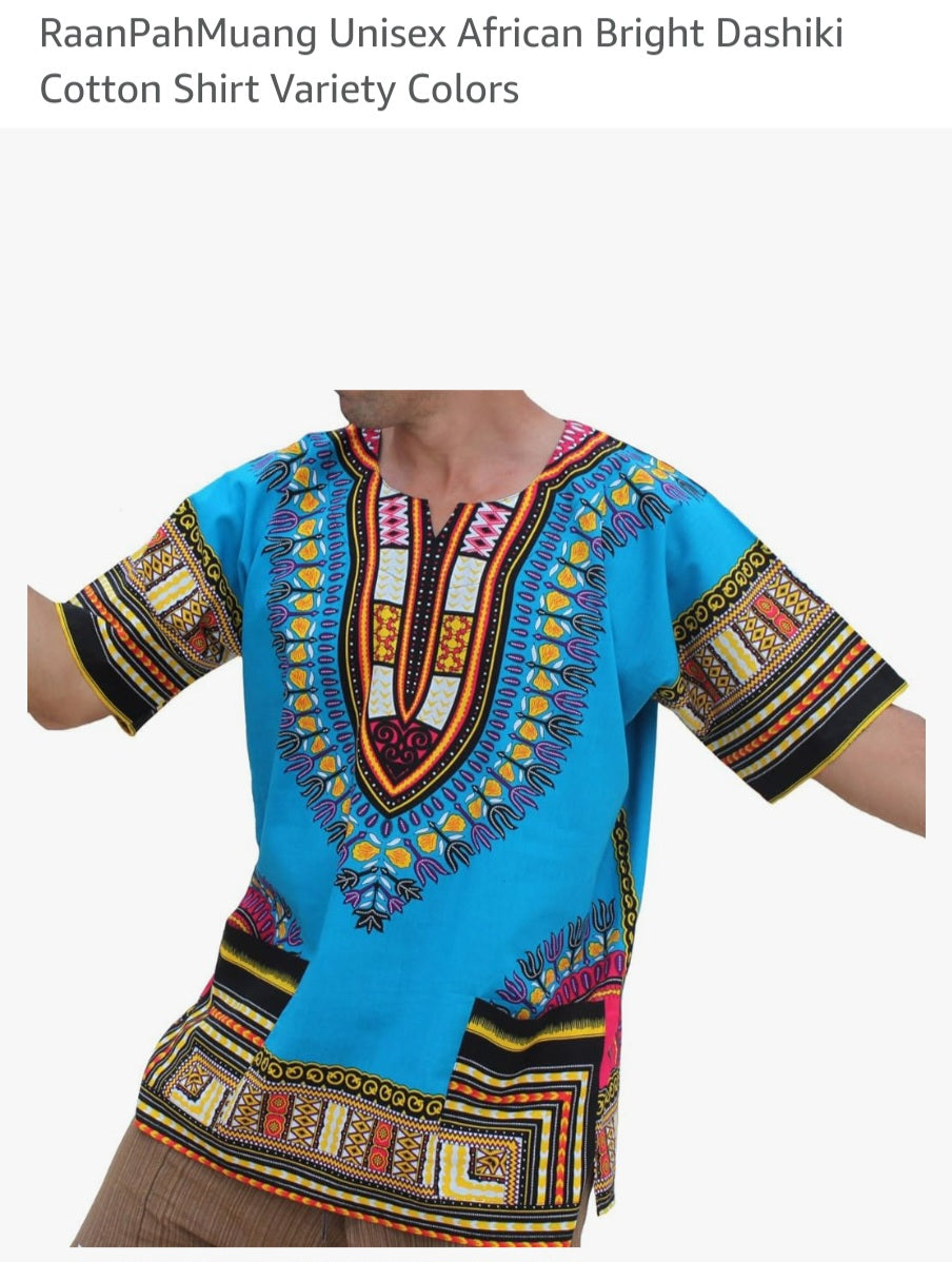 RaanPahMuang Unisex African Bright Dashiki Cotton Shirt Variety Colors