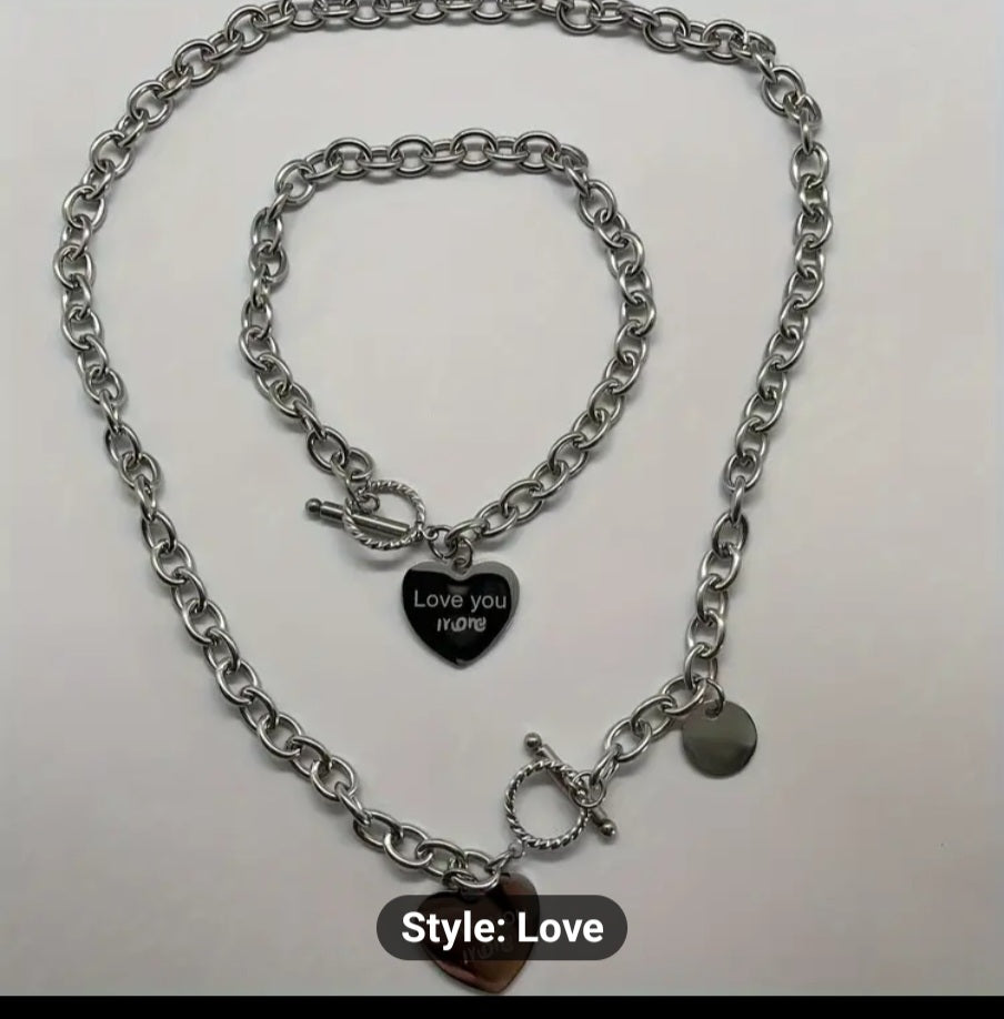 Chic Jewelry Set - 304 Stainless Steel, OT Buckle, Heart, Chain Design, Daily Outfit and Party Decor Matching Accessory