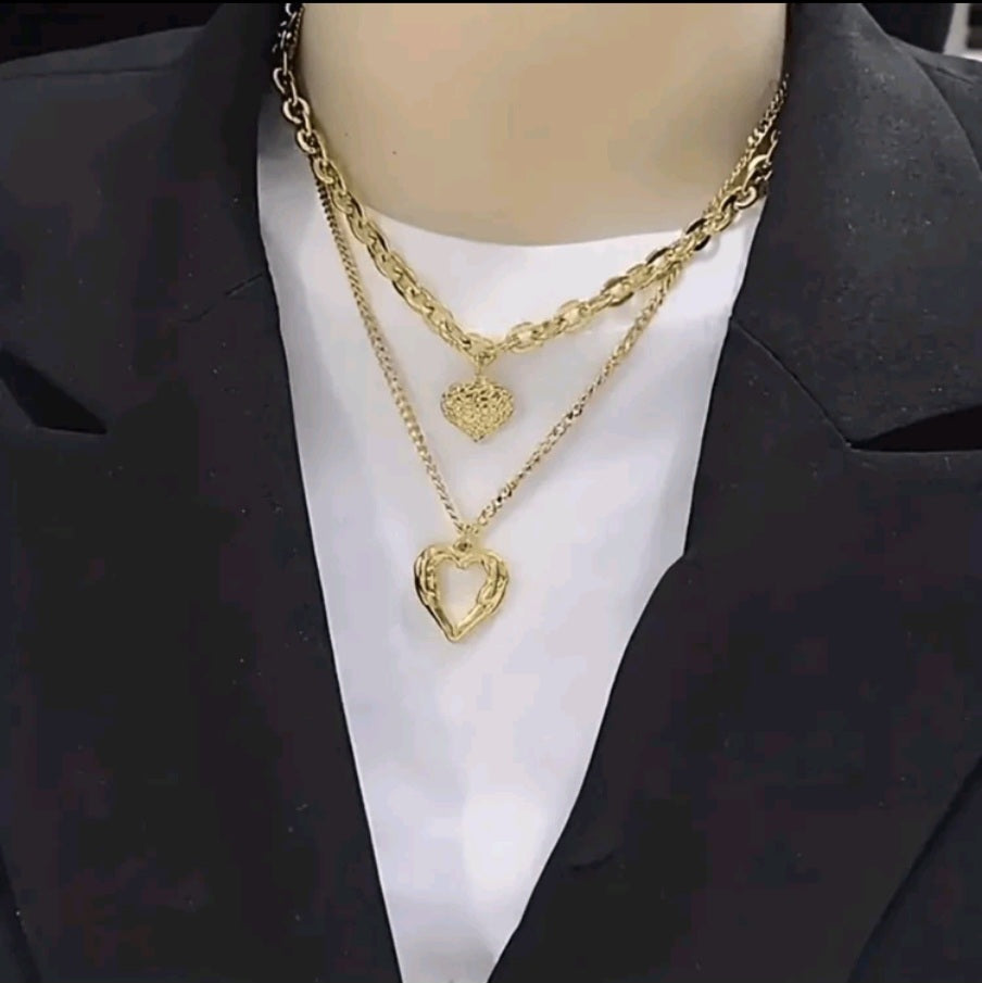 1pc European And American Fashion Heart Pendant Necklace, Asymmetrical Chain, Layered Gold-Color Necklace For Stack