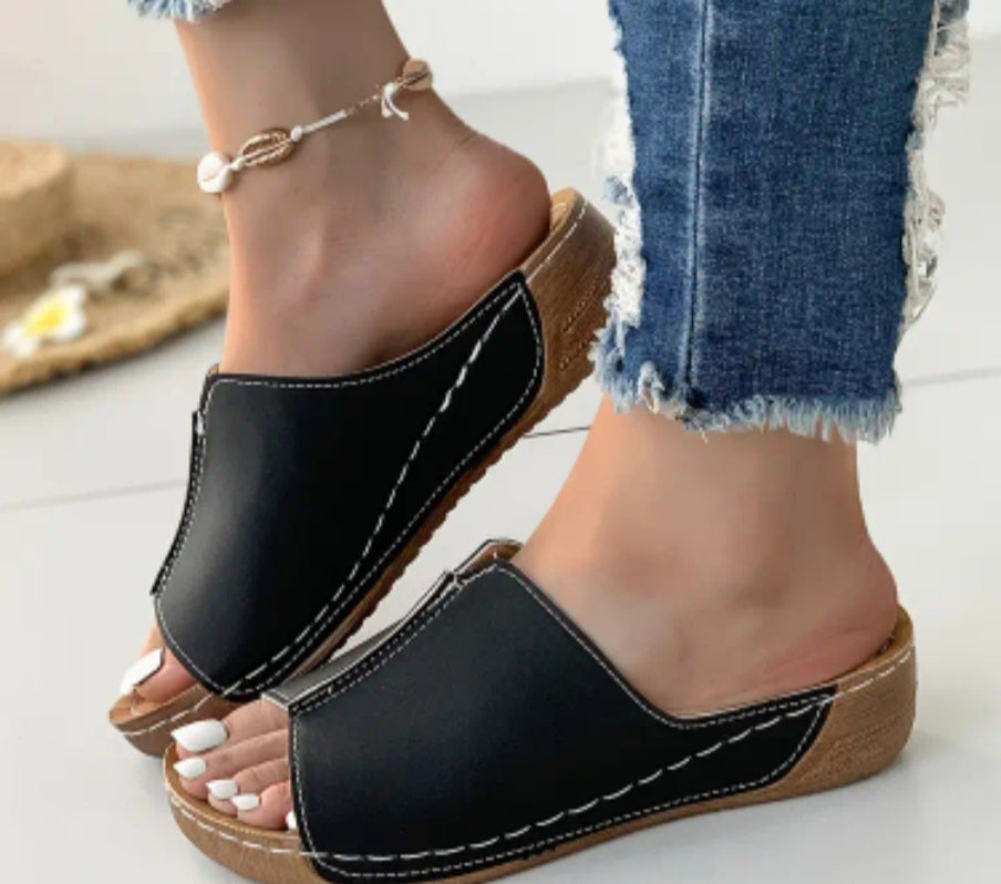 Chic Solid Color Wedge Heeled Sandals