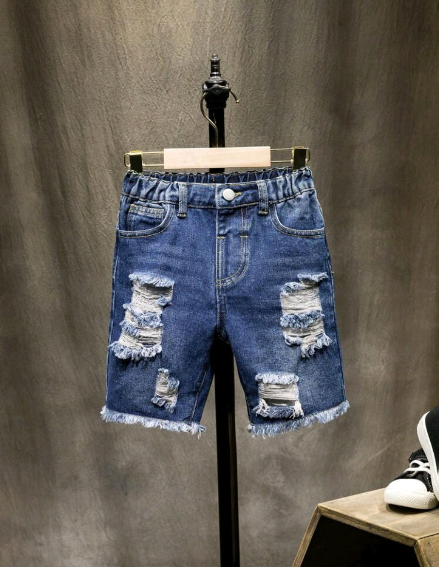 SHEIN Young Boy Ripped Frayed Hem Casual Denim Shorts For Summer