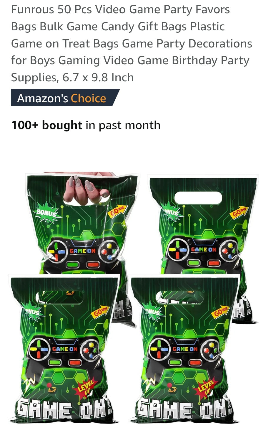 Funrous 50 Pcs Video Game Party Favors Bags Bulk Game Candy Gift Bags