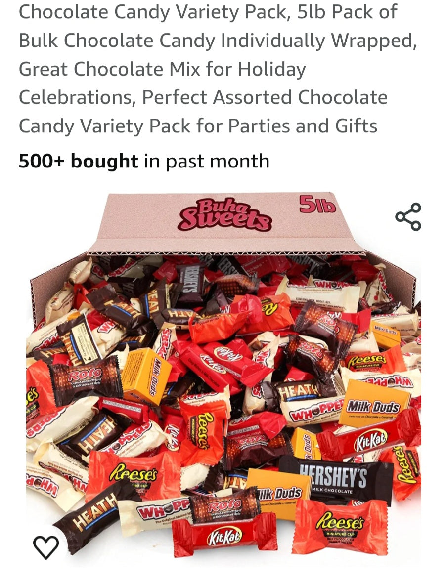 Chocolate Candy Variety Pack, 5lb Pack of Bulk Chocolate Candy Individually Wrapped, Great Chocolate Mix for Holiday