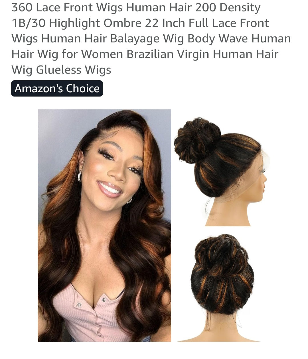 360 Lace Front Wigs Human Hair 200 Density 1B/30 Highlight Ombre 22 Inch Full Lace Front Wigs Human Hair Balayage Wig