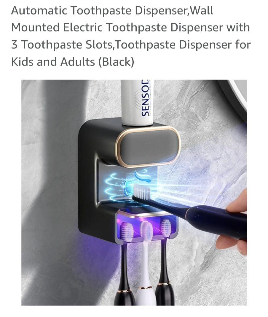 Automatic Toothpaste Dispenser,Wall Mounted Electric Toothpaste Dispenser with 3 Toothpaste Slots,Toothpaste Dispenser for Kids and Adults (Black)
