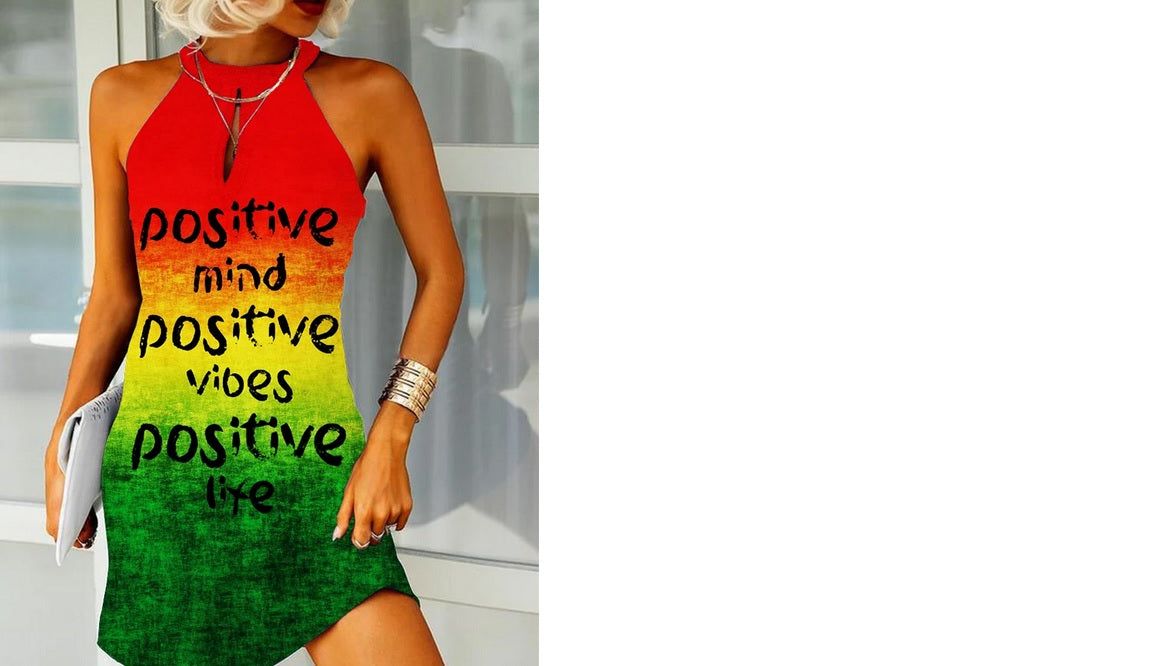 Positive Vibes Rasta Color Print Mini Dress (v)