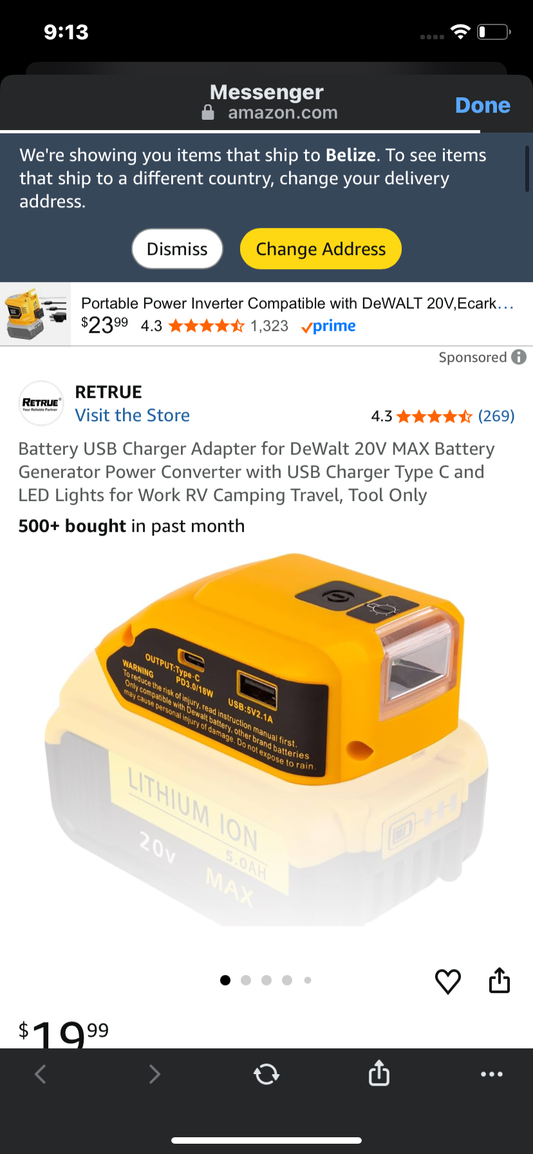 Battery USB Charger Adapter for DeWalt 20V MAX Battery Generator Power Converter with USB Charger Type C and LED Lights for Work RV Camping Travel, Tool Only
