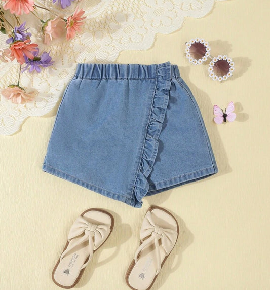 Girls Frill Trim Sweet Casual Stylish Thin Denim Shorts