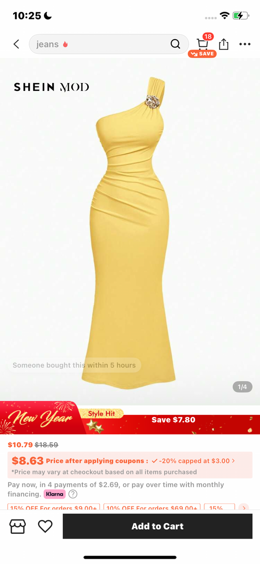 SHEIN X Hannahelzahed SHEIN MOD Gold Brooch Decor Asymmetric Neck Ruched Fishtail Skirt