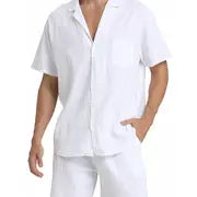 2pcs Men's Linen Shorts With Short Sleeve Shirt & Beach Shorts