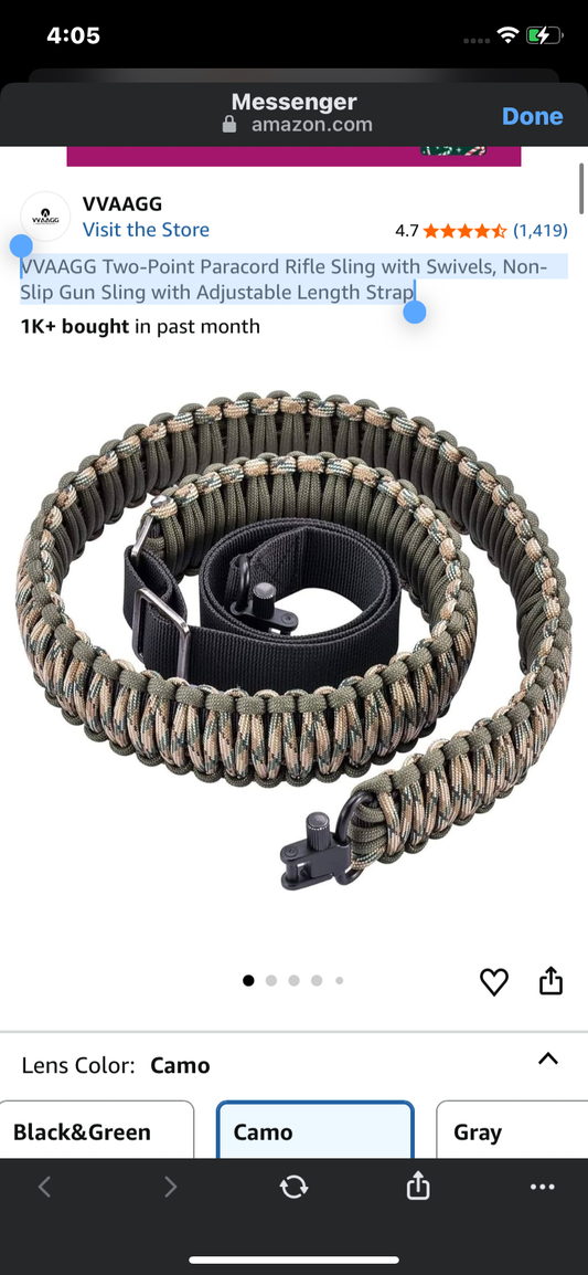 VVAAGG Two-Point Paracord Rifle Sling with Swivels, Non-Slip Gun Sling with Adjustable Length Strap