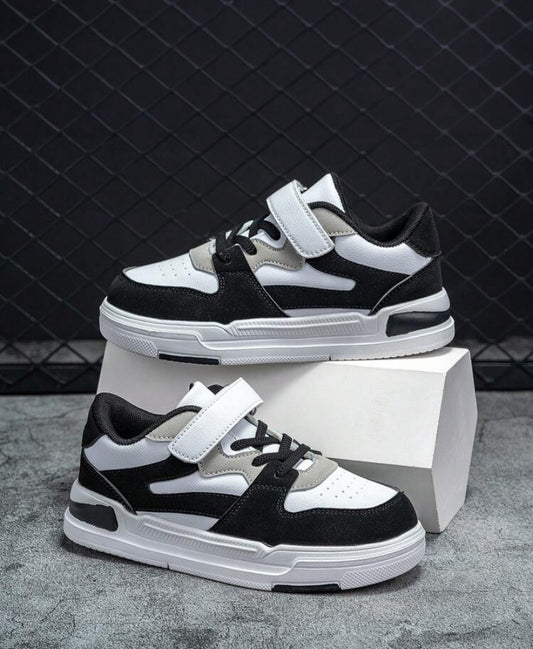 Children's & Teen's Fashionable Black & White Sport Shoes For Spring And Autumn With Slip-Resistant Sole-Adjustable Strap-Campus Shoes And Suitable For Daily Wear