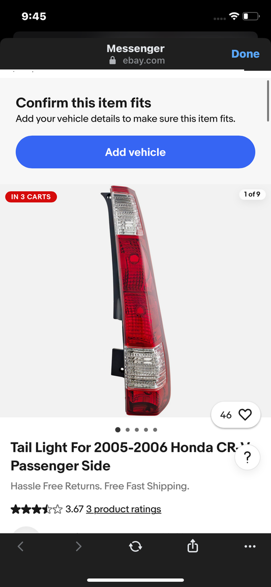 Tail Light For 2005-2006 Honda CR-V Passenger Side