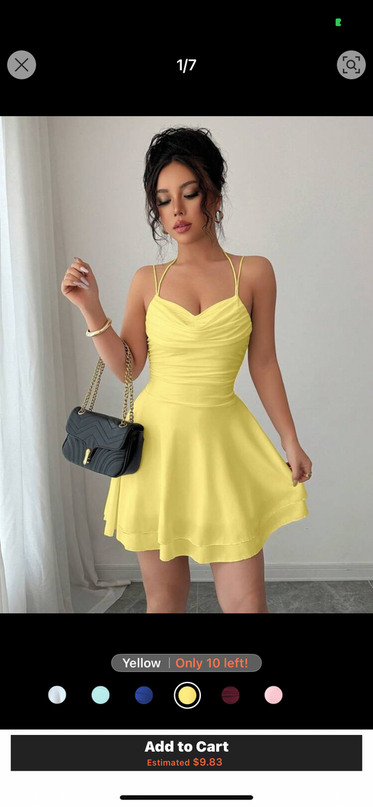 Chiquease White Color Sexy Backless Sleeveless Ruched Yellow Dress,Women Birthday Outfits,Concert Outfits,Date Night Dress,Holiday Carnival Party Dress, Women Short Dresses Summer