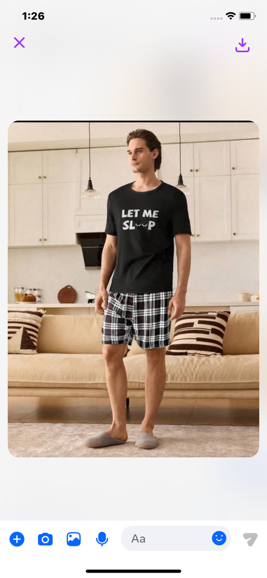 Men's Plaid Shorts And Short Sleeve Top Pajama Set