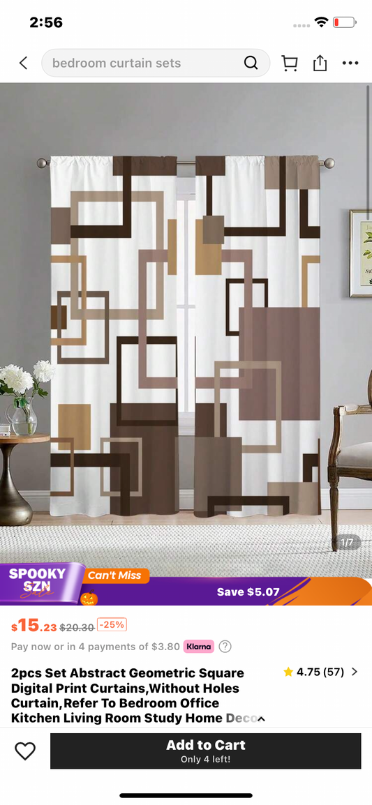 2pcs Set Abstract Geometric Square Digital Print Curtains,Without Holes Curtain,Refer To Bedroom Office Kitchen Living Room Study Home Decor