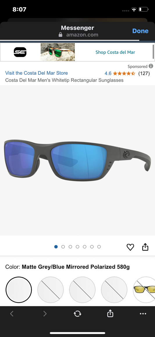 Costa Del Mar Men's Whitetip Rectangular Sunglasses