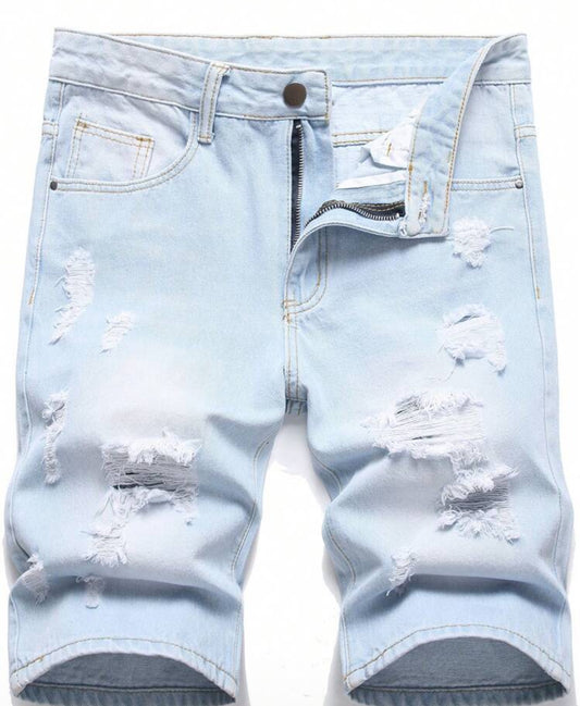 Men Cotton Ripped Frayed Denim Shorts