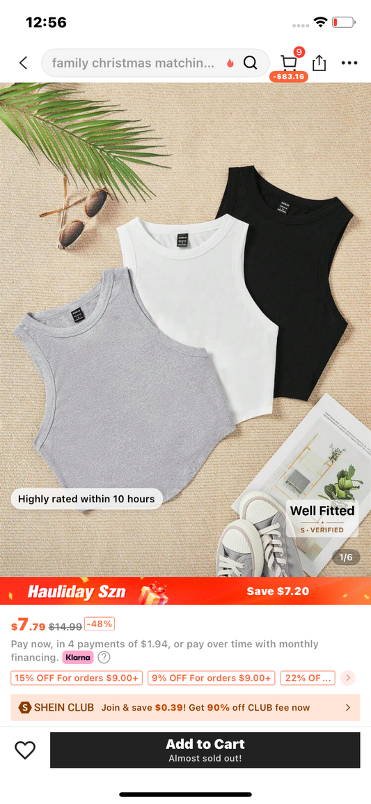 SHEIN Qutie 3pcs Round Neck Casual Slim Fit Crop Tank Top, Summer Back To School