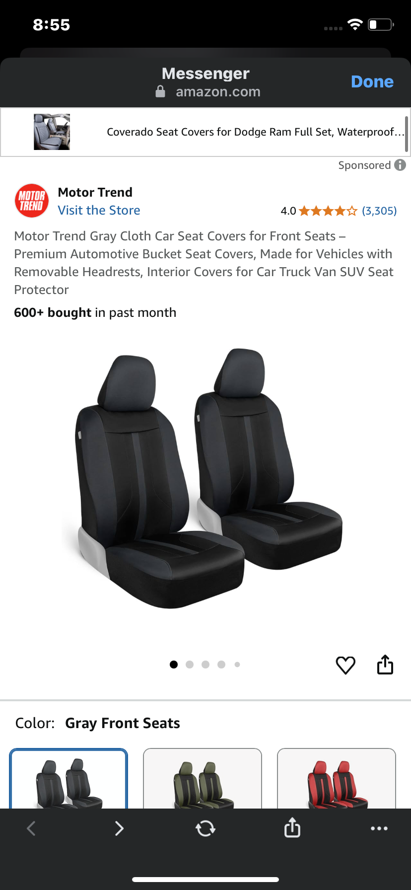 Motor Trend Gray Cloth Car Seat Covers for Front Seats – Premium Automotive Bucket Seat Covers, Made for Vehicles with Removable Headrests, Interior Covers for Car Truck Van SUV Seat Protector