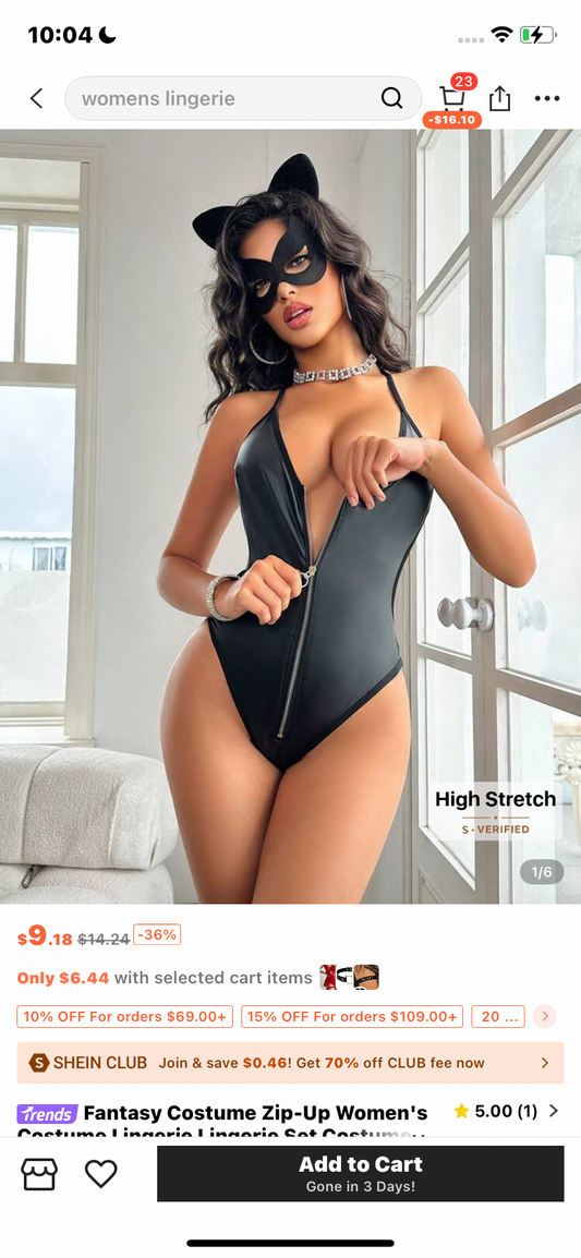 Fantasy Costume Zip-Up Women's Costume Lingerie Lingerie Set Costume