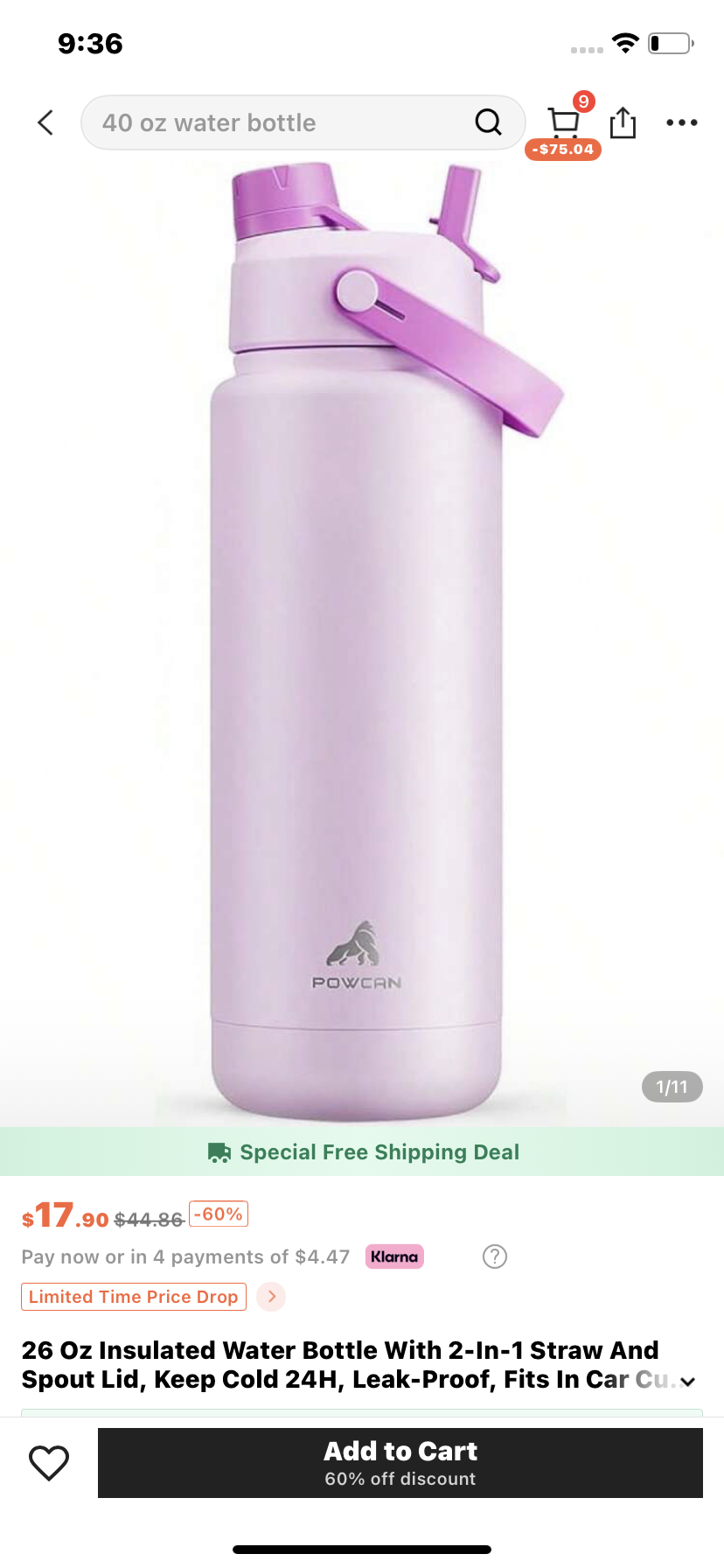 26 Oz Insulated Water Bottle With 2-In-1 Straw And Spout Lid, Keep Cold 24H, Leak-Proof, Fits In Car Cup Holder, Stainless Steel Water Bottle For Sports, Travel, And School (Cotton Candy)