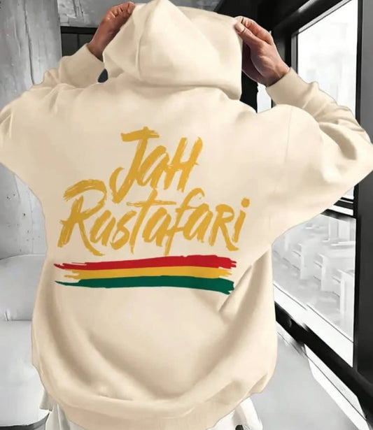 Men's Rasta Lion of Judah Hooded Sweatshirt - Green/Yellow/Golden Rastafarian Colors with Ethiopian Flag Print, Long Sleeve Pullover Sweater for Winter Warmth, Casual Outdoor & Home Wear (Hand Washable) - Dreadlock-Friendly Design