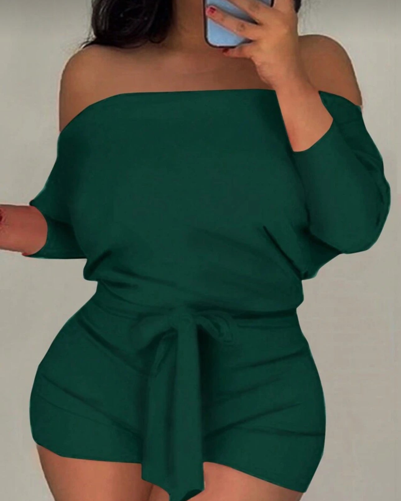 Slaydiva Plus Size Women's Solid Color Open Shoulder Jumpsuit With Waist Belt, Casual And Daily Wear, Style C