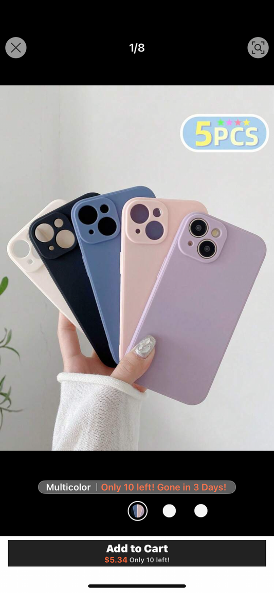 5PCS Candy Color Solid Black Pink Purple Beige Simple Anti-Drop Thick Phone Protective Case With Printing, Suitable Compatible With Iphone 15 XR/7/8, IPhone 15 Pro Max/12 Pro Max/13 Pro Max/14 Pro Max, 13, 14, 11, 12P, 14P, 11P, 12, XS, XR, 7/8P, 7/8 GES2