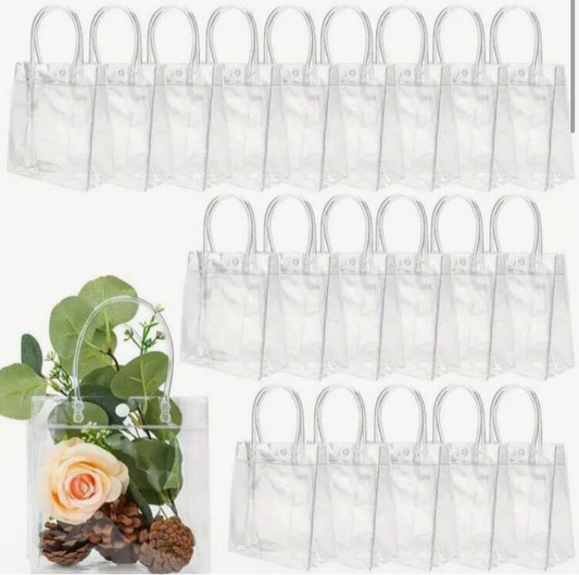 20/50pcs, Clear Plastic Gift Bags With Handle, Plastic Gift Tote Bag Clear Bag Clear Gift Favor Bags For Father's Day Boutique Wedding Birthday Baby Shower Party (7.87" X 7.87" X 3.15")