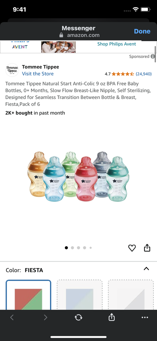 Tommee Tippee Natural Start Anti-Colic 9 oz BPA Free Baby Bottles, 0+ Months, Slow Flow Breast-Like Nipple, Self Sterilizing, Designed for Seamless Transition Between Bottle & Breast, Fiesta,Pack of 6