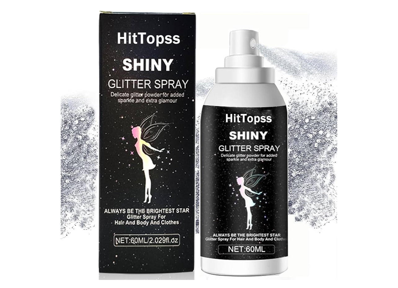 Glitter Spray for Hair and Body, HitTopss Hair Glitter Body Glitter Hairspray for Clothes, Music Festival Christmas Glitter for Women (Silver, 2.03fl.oz)