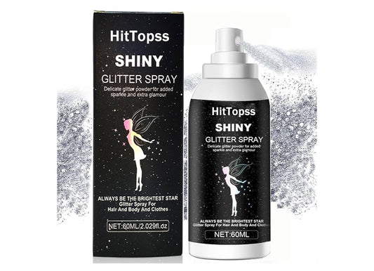 Glitter Spray for Hair and Body, HitTopss Hair Glitter Body Glitter Hairspray for Clothes, Music Festival Christmas Glitter for Women (Silver, 2.03fl.oz)