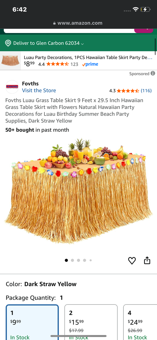 Fovths Luau Grass Table Skirt 9 Feet x 29.5 Inch Hawaiian Grass Table Skirt with Flowers Natural Hawaiian Party Decorations for Luau Birthday Summer Beach Party Supplies, Dark Straw Yellow
50