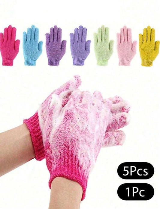 5pcs Random Five-Finger Exfoliating Bath Glove, Elastic Back Scrubber, Rubbing Shower Cleaning Glove