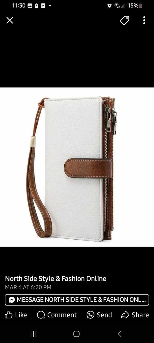 MIYIN Fashion Vintage Women For Daily Multifunction Large Capacity Trifold Credit Card Holder RFID Blocking Wallet For Credit Card/ ID Card/ Coins/ Cash/ Receipts Ladies Double Zipper Pocket Clutch Gifts Birthday Gifts Anniversary Beige With Brown Wallet