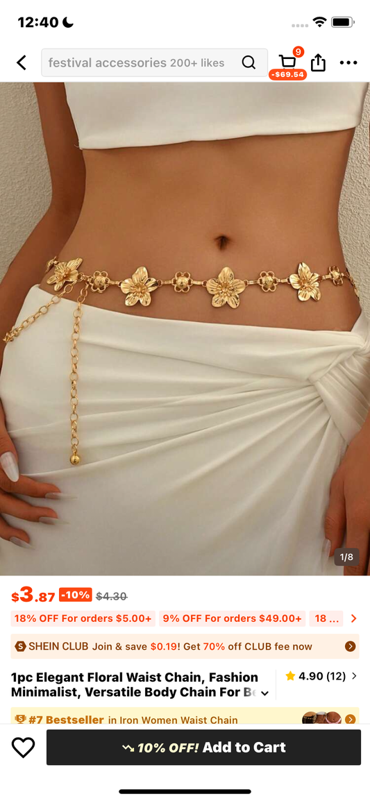 1pc Elegant Floral Waist Chain, Fashion Minimalist, Versatile Body Chain For Beach, Travel, Daily, Party, Festival And Any Occasion Wear For Women
