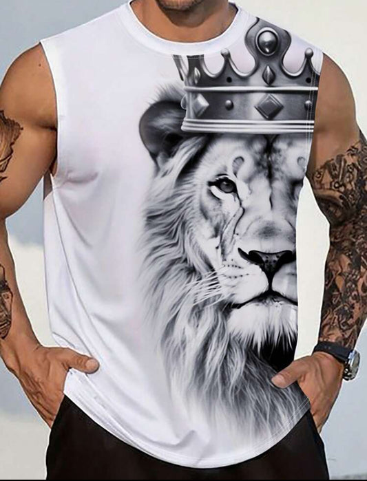 Manfinity LEGND Men's Lion Printed Funny Graphic Sleeveless Tank Top, For Vacation, Friends