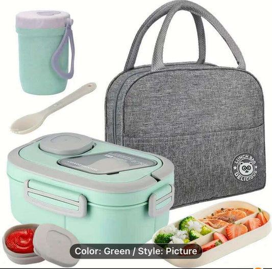 2 Multi-layer Grid Lunch Boxes; Adult Food Box Set With Cutlery, Soup Cups, And Insulated Bags, Reusable Outdoor Picnic Food Box For School Offices, Free Of Bisphenol A, Food Grade Safe Material