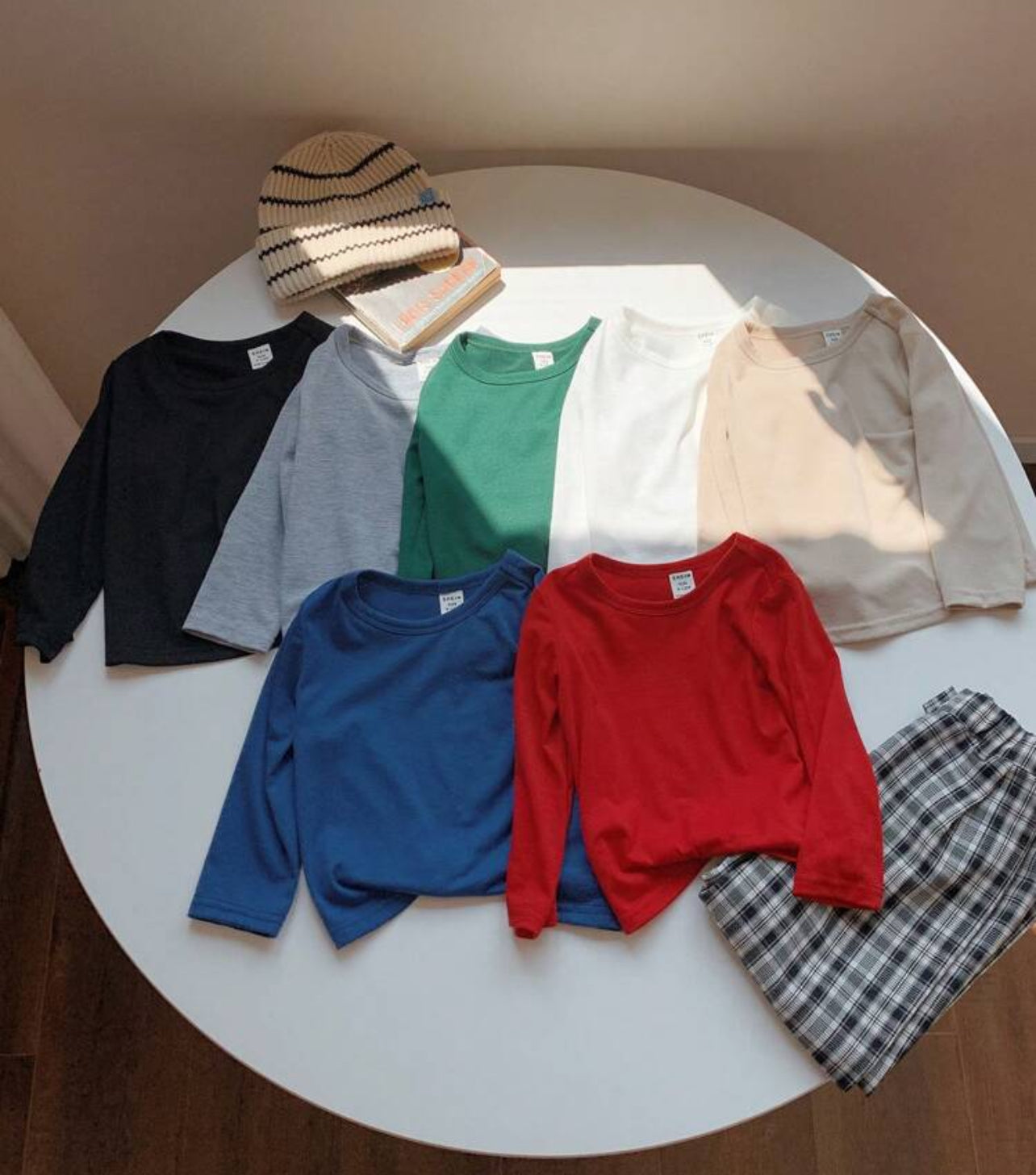 SHEIN 7pcs/Pack Baby Boy Casual All-Match Solid Color Crew Neck Long Sleeve T-Shirt Set (Black, White, Gray, Khaki, Blue, Red, Green) , Baby Boy Clothes