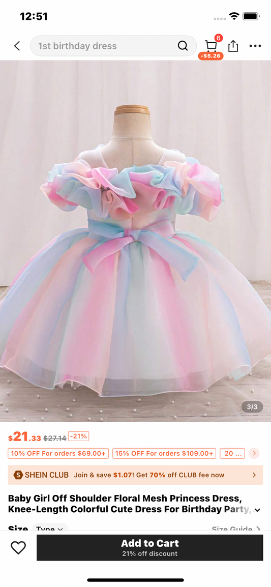 Baby Girl Off Shoulder Floral Mesh Princess Dress, Knee-Length Colorful Cute Dress For Birthday Party, Wedding