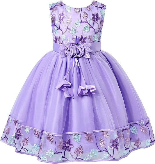 YiZYiF Kids Girls Sleeveless Floral Embroidery Flower Tutu Dress Birthday Pageant Party Wedding Ball Gown