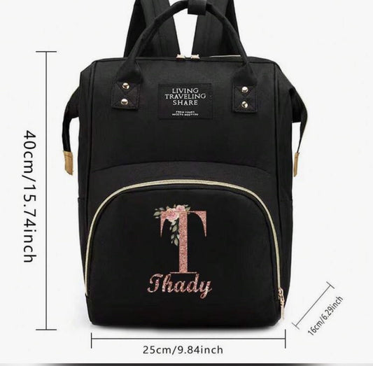 1pc Customized LAND Mommy Diaper Bags Large Capacity Nursing Backpacks Personality Custom Name Rose Gold A To Z Pattern Fonts Pattern Travel Nappy Backpacks With Changing Mat Convenient Baby Nursing Bags Personal Tailor Portable Outting Bag Travel Nappy B