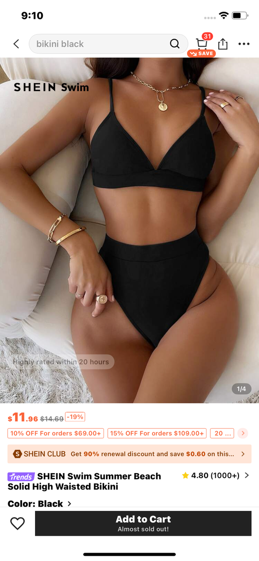 SHEIN Swim Summer Beach Solid High Waisted Bikini