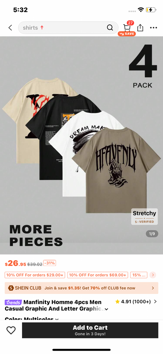 Manfinity Homme 4pcs Men Casual Graphic And Letter Graphic Print Round Neck Short Sleeve T-Shirt, Summer, For Friends